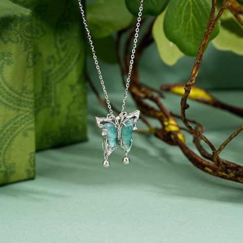 925 Silver Green Jade Butterfly Luck Necklace 925 Silver Green Jade Butterfly Luck Necklace