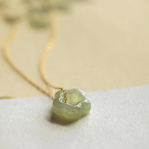 Hetian Jade Cyan Jade Floral Charm Necklace Pendant