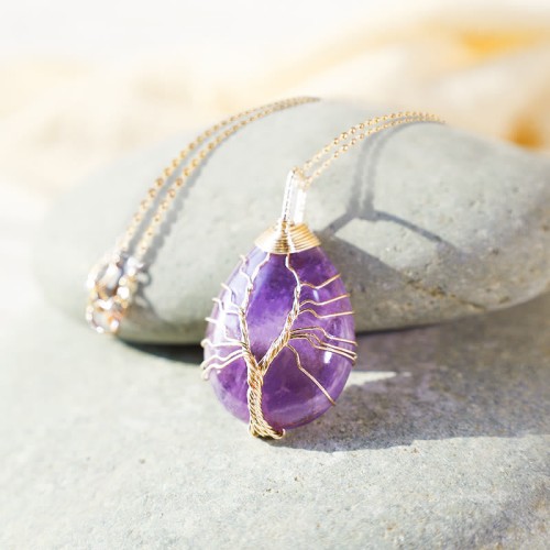 Natural Quartz Crystal Tree of Life Healing Necklace Pendant Natural Quartz Crystal Tree of Life Healing Necklace Pendant