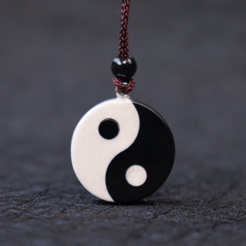 Black Obsidian White Turquoise Yin Yang Strength Pendant Black Obsidian White Turquoise Yin Yang Strength Pendant