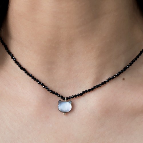 Black Spinel Cute Cat Motivate Choker Necklace Black Spinel Cute Cat Motivate Choker Necklace
