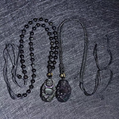 Rainbow Obsidian Laughing Buddha Inner Peace Necklace Rainbow Obsidian Laughing Buddha Inner Peace Necklace