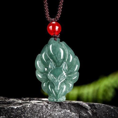 Green Jade Nine-Tailed Fox Luck Pendant