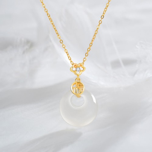 925 Sterling Silver White Agate Fu Character Necklace 925 Sterling Silver White Agate Fu Character Necklace
