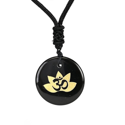OM Lotus Symbol Amethyst Tiger Eye Healing Necklace OM Lotus Symbol Amethyst Tiger Eye Healing Necklace