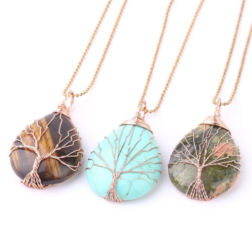 Natural Quartz Crystal Tree of Life Healing Necklace Pendant Natural Quartz Crystal Tree of Life Healing Necklace Pendant