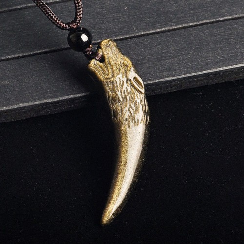 Black Obsidian Wolf Tooth Strength Necklace Pendant Black Obsidian Wolf Tooth Strength Necklace Pendant
