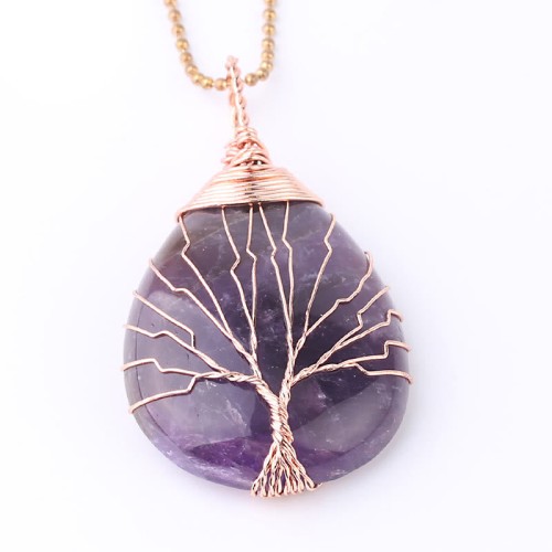Natural Quartz Crystal Tree of Life Healing Necklace Pendant Natural Quartz Crystal Tree of Life Healing Necklace Pendant