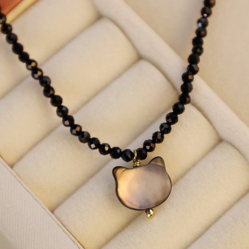Black Spinel Cute Cat Motivate Choker Necklace Black Spinel Cute Cat Motivate Choker Necklace