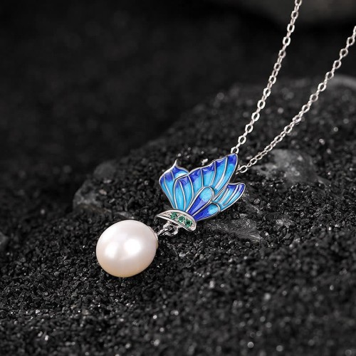 Sterling Silver Pearl Butterfly Healing Necklace Set Sterling Silver Pearl Butterfly Healing Necklace Set