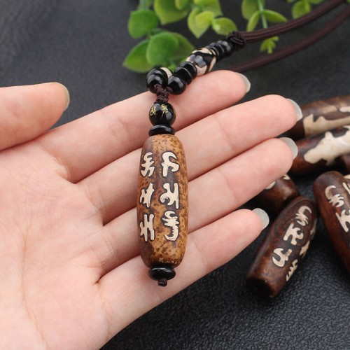 Tibet Om Mani Padme Hum Dzi Bead Wealth Necklace