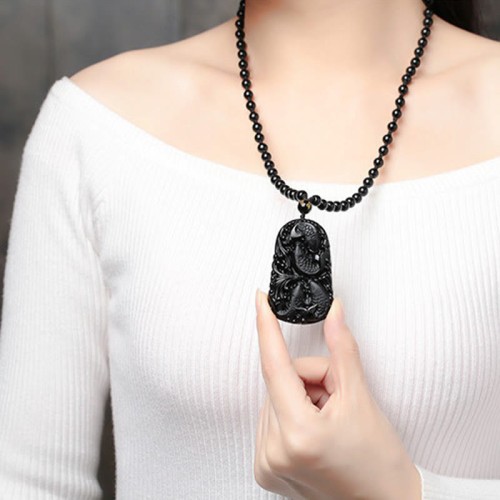 Black Obsidian Koi Fish Strength Beaded Necklace Black Obsidian Koi Fish Strength Beaded Necklace