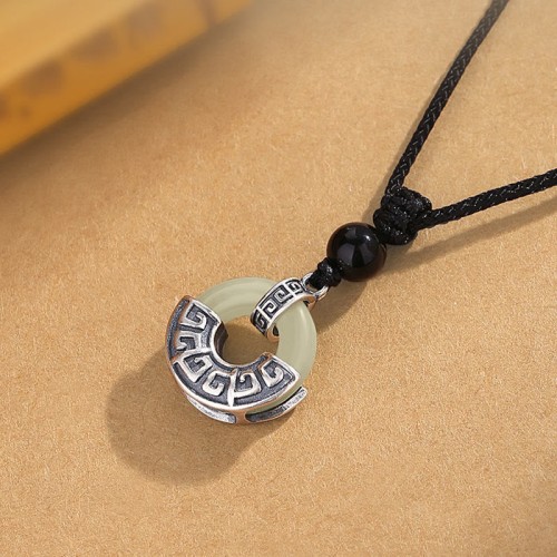 925 Silver Hetian Jade Prosperity Peace Necklace 925 Silver Hetian Jade Prosperity Peace Necklace