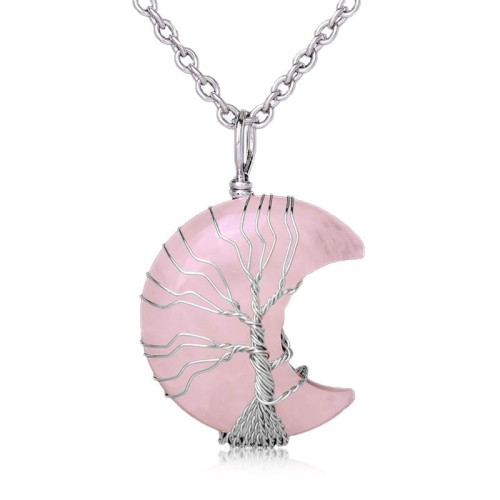 Natural Quartz Crystal Moon Tree Healing Necklace