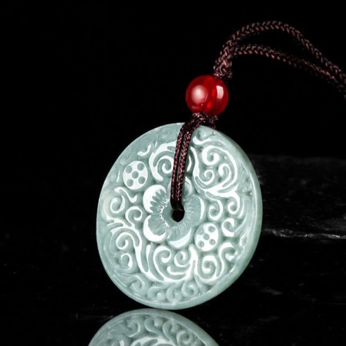 Green Jade Carved Peace Buckle Abundance Pendant Green Jade Carved Peace Buckle Abundance Pendant
