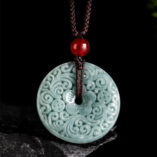 Green Jade Carved Peace Buckle Abundance Pendant Green Jade Carved Peace Buckle Abundance Pendant