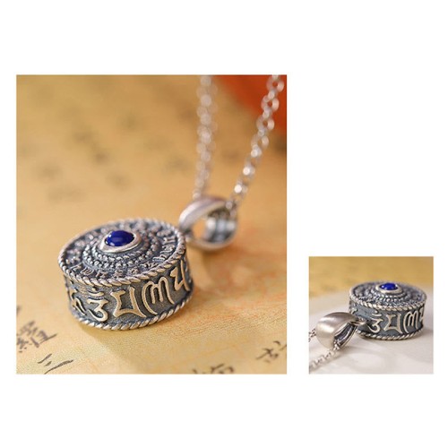 925 Sterling Silver Om Mani Padme Hum Lazurite Necklace