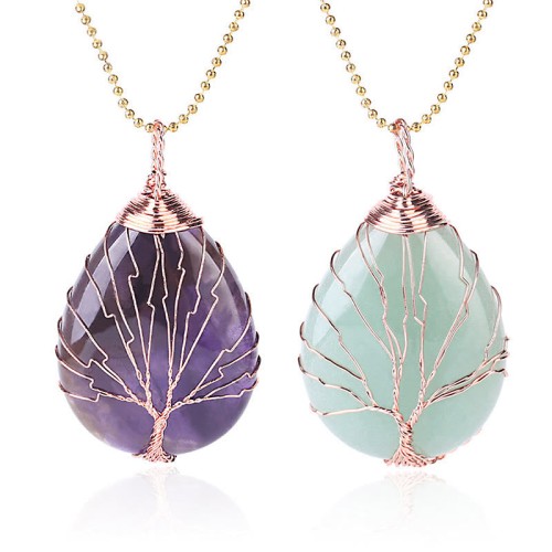 Natural Quartz Crystal Tree of Life Healing Necklace Pendant Natural Quartz Crystal Tree of Life Healing Necklace Pendant