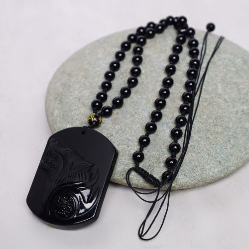 Black Obsidian Wolf Purification Necklace Pendant