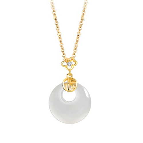 925 Sterling Silver White Agate Fu Character Necklace 925 Sterling Silver White Agate Fu Character Necklace