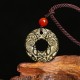 Gold Sheen Obsidian Pixiu Copper Coin Wealth Necklace Pendant