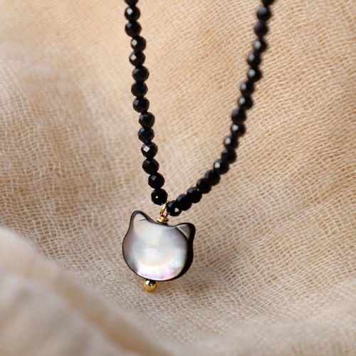 Black Spinel Cute Cat Motivate Choker Necklace Black Spinel Cute Cat Motivate Choker Necklace