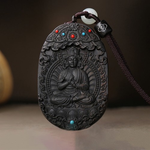 Zodiac Buddha Agarwood Peace Lotus Necklace Pendant