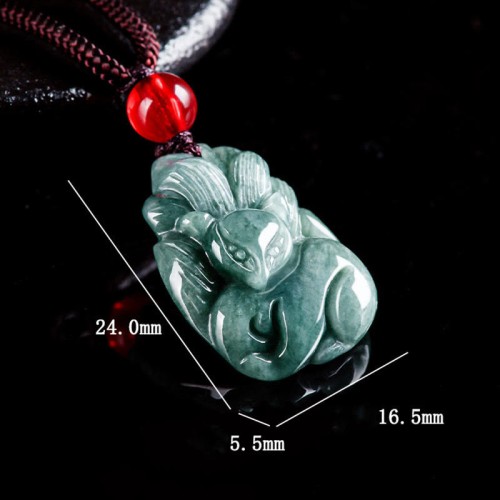 Green Jade Nine-Tailed Fox Prosperity Necklace