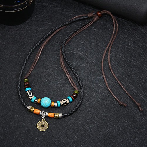 Turquoise Dzi Bead Protection Necklace Pendant