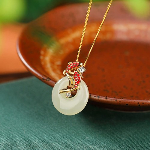 Hetian Jade Koi Fish Luck Necklace Pendant