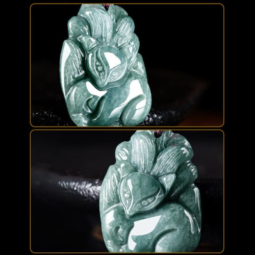 Green Jade Nine-Tailed Fox Prosperity Necklace