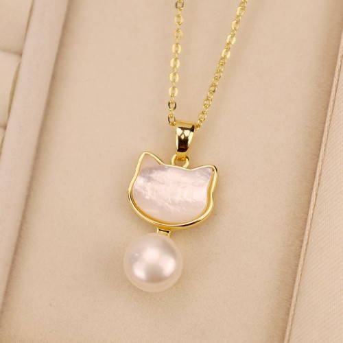 Natural Pearl Copper Cat Healing Necklace Set