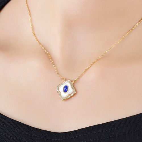 Sterling Silver Tridacna Lazurite Blessing Necklace Set Sterling Silver Tridacna Lazurite Blessing Necklace Set