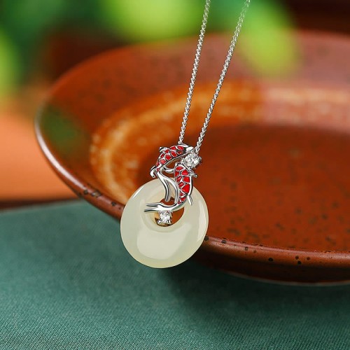 Hetian Jade Koi Fish Luck Necklace Pendant