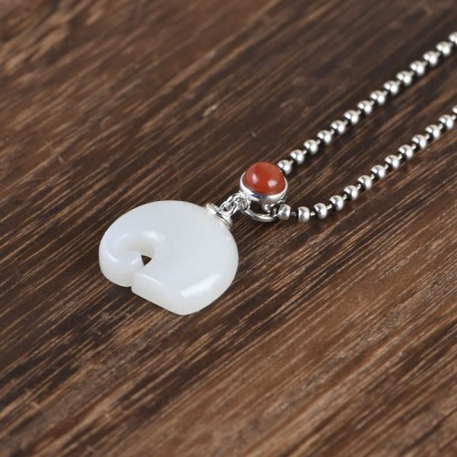 Sterling Silver Elephant Hetian Jade Necklace Set