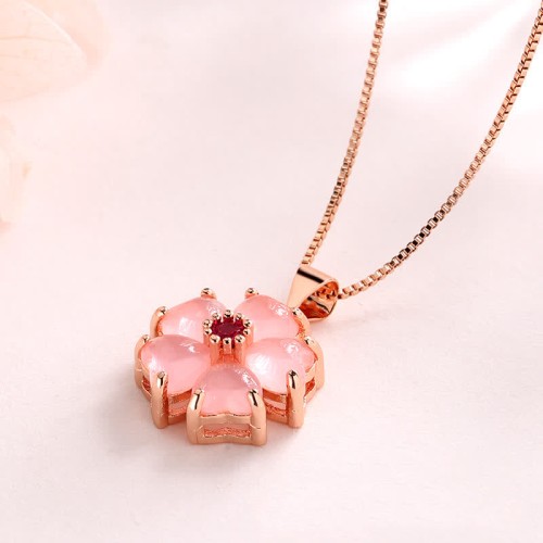 Pink Crystal Love Heart Flower Necklace Pendant Pink Crystal Love Heart Flower Necklace Pendant
