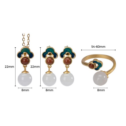 925 Silver Plated Gold Hetian White Jade Luck Necklace Set 925 Silver Plated Gold Hetian White Jade Luck Necklace Set