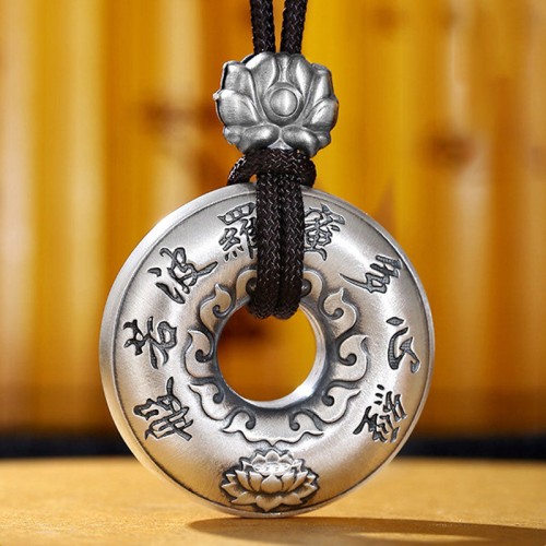 Sterling Silver Heart Sutra Lotus Peace Buckle Necklace Pendant Sterling Silver Heart Sutra Lotus Peace Buckle Necklace Pendant