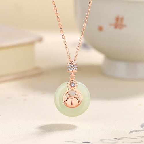 925 Silver Dragon Hetian Jade Peace Buckle Necklace 925 Silver Dragon Hetian Jade Peace Buckle Necklace