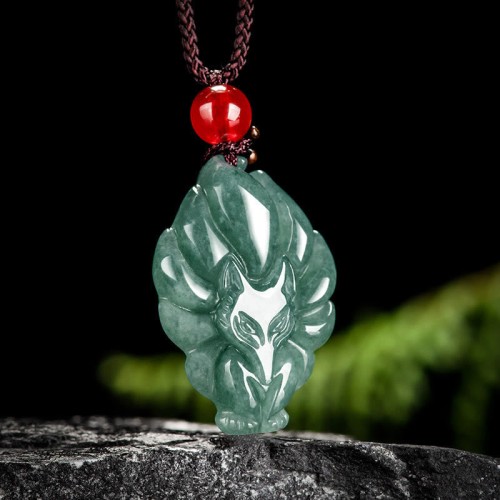 Green Jade Nine-Tailed Fox Luck Pendant