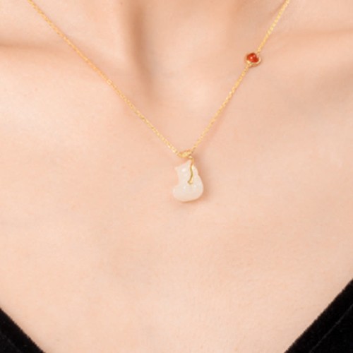 18K Gold Plated Hetian Jade Ruyi Cat Luck Set 18K Gold Plated Hetian Jade Ruyi Cat Luck Set