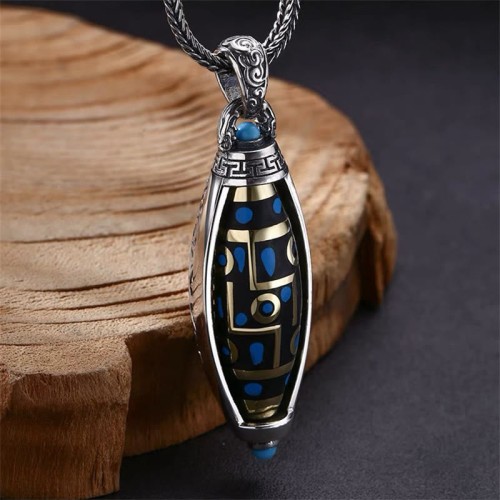 Tibetan Om Mani Padme Hum Nine-Eye Dzi Bead Necklace Tibetan Om Mani Padme Hum Nine-Eye Dzi Bead Necklace