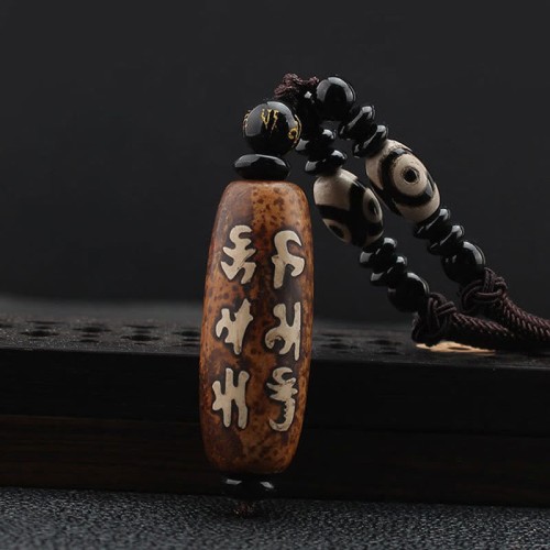 Tibet Om Mani Padme Hum Dzi Bead Wealth Necklace