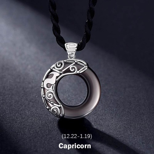 Zodiac Ice Obsidian Blessing Round Necklace Zodiac Ice Obsidian Blessing Round Necklace