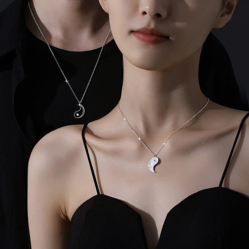 Sterling Silver Yin Yang Symbol Harmony Necklace Pendant
