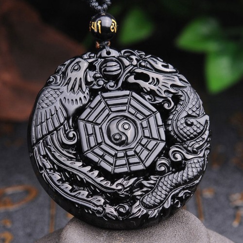 Bagua Dragon Phoenix Obsidian Fulfilment Necklace Bagua Dragon Phoenix Obsidian Fulfilment Necklace