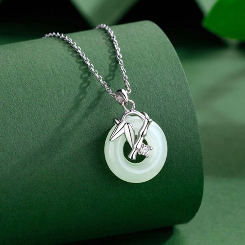Hetian Jade Bamboo Leaf Prosperity Necklace Pendant