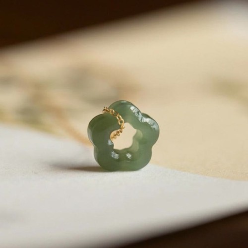 Hetian Jade Cyan Jade Floral Charm Necklace Pendant