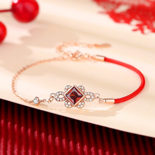 925 Silver Chinese Knotting Red Zircon Wealth Necklace 925 Silver Chinese Knotting Red Zircon Wealth Necklace