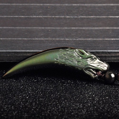Black Obsidian Wolf Tooth Strength Necklace Pendant Black Obsidian Wolf Tooth Strength Necklace Pendant